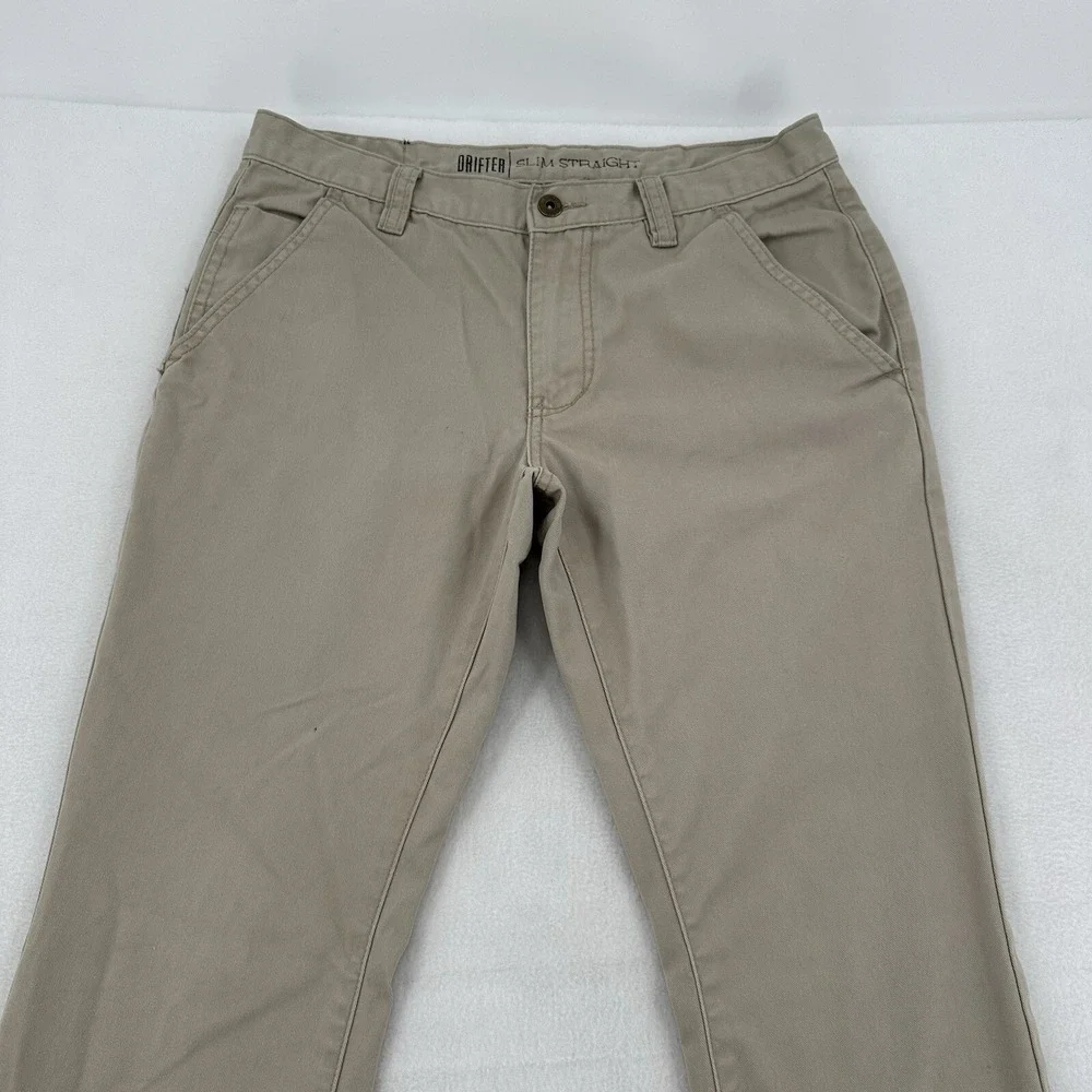 Free World Drifter Men 32 Slim Straight Chino Pants Khaki Tan Twill Skate Casual